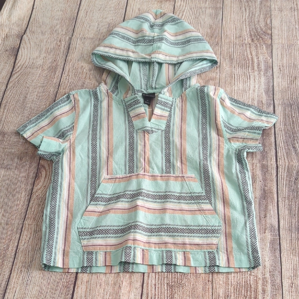 Art Class Striped Mint Brown Kids Short Sleeved Surf Beach Baja Poncho Hoodie 5T
